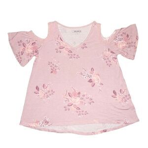 MUDD women x-small dusty rose pink floral cold shoulder hi low blouse